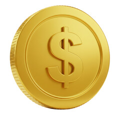 Gold dollar coin isolated on transparent background