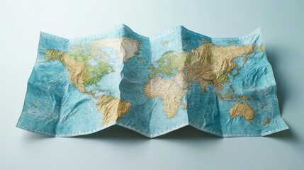 Folded world map on a light background