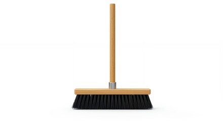Simple wooden handle broom against white background