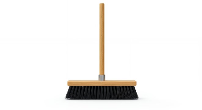 Simple wooden handle broom against white background