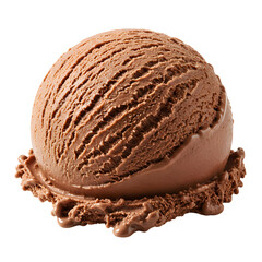 Close-up of a Single Scoop of Rich Brown Chocolate Ice Cream on a Transparent Background