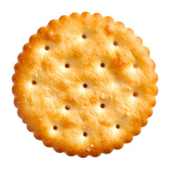 Crisp circle cracker with uniform perforations inviting snacking enjoyment on transparent background