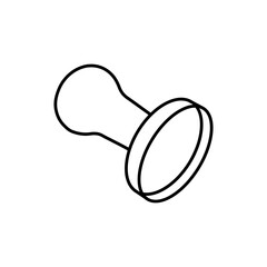 Outline drawing of a rubber stamp with a round handle and a circular base in a simple black line art style