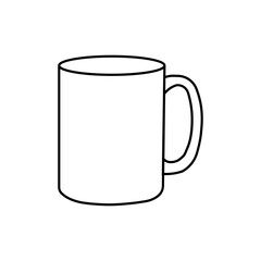 Illustration of a simple white ceramic mug with a handle isolated on a white background drawing style