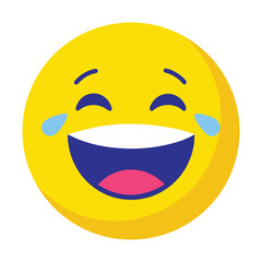 Fototapeta premium Joyful Yellow Laughing Emoji with Tears Streaming Down its Face on a White Background