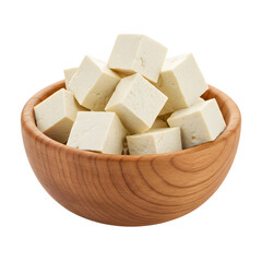 Cubed Tofu in Wooden Bowl