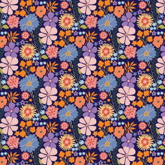 Geometric Seamless floral pattern vector background with Scandinavian abstract color or Swiss geometry prints of rectangles, squares and circles shape design