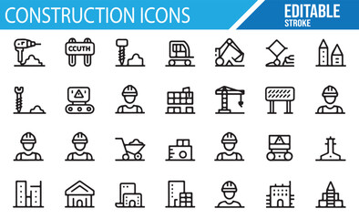 Editable vector construction worker and safety icons