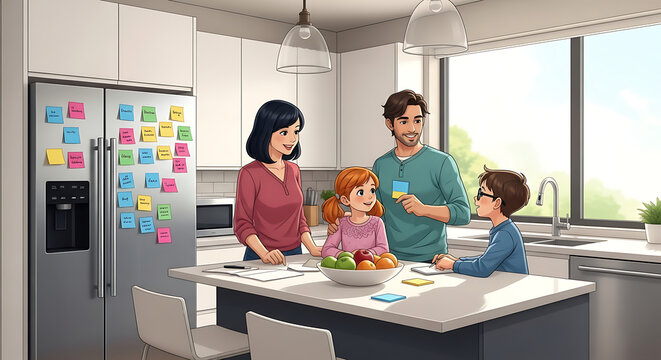 Parents and children at a family counseling session.