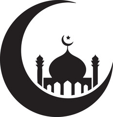 Islamic Mosque and Moon Symbol Image Free Stock Photo