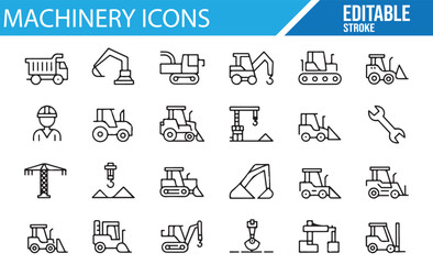 Editable stroke vector icons of construction machinery © SANTI