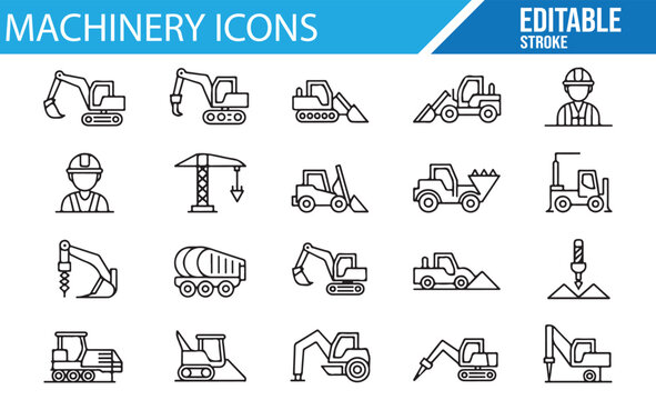 Construction machinery icons for heavy equipment design

