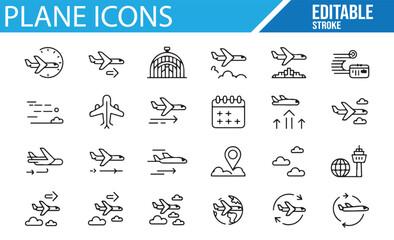Fototapeta premium Minimalistic airplane icons suitable for travel, aviation, and flight-related themes in vector style.