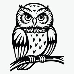 Wise Owl Sitting on a Bunch black  Outline– Cute Nature-Inspired Art