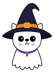 Cute Halloween ghost with hat vector illustration design