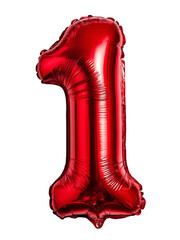 Shiny Red Foil Number One Balloon on Transparent Background