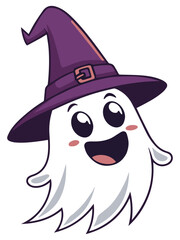 Cute Halloween spooky ghost with hat vector illustration design