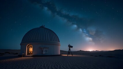 Obraz premium Desert Observatory Dome with Telescope and Star Chart Under Night Sky