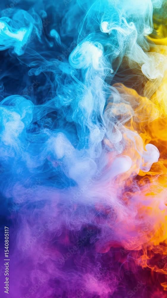 Poster a vibrant display of colorful smoke rising from a dark background, perfect for representing creativi