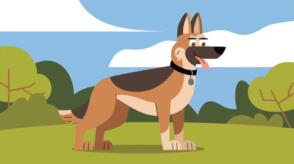 German shepherd dog in funny style flat vector. Vector illustration.