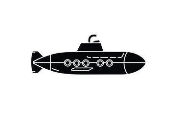 Submarine vector icon in black color with white background. Military uses.