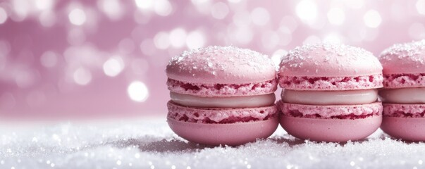 Pink Macarons in Winter Wonderland, Festive Dessert, Holiday Sweets Macarons, Holiday Baking