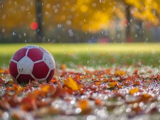 Rainy Day Football Autumn Leaves and Soccer Ball, soccer, fall