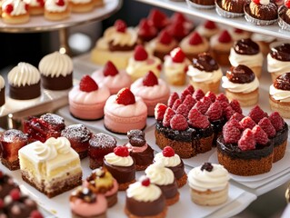 Raspberry and Chocolate Mini Cakes Dessert Buffet Display,Bakery,Pastries ,Dessert Table,Sweet Treats