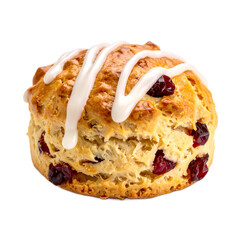 Delicious cranberry scone with white frosting, inviting culinary delight on transparent background