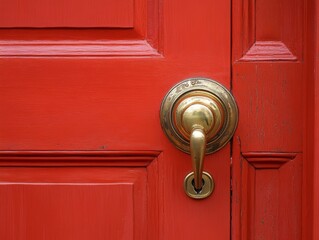 Red Door with Gold Handle, Vintage Door Hardware, Door Detail , door knob, antique door