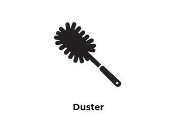 A black silhouette of a duster with a handle on a white background in a simple and clean design