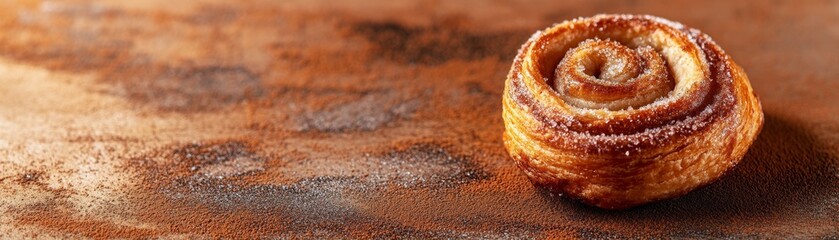 Sugary Cinnamon Roll on Cocoa Powder, Pastry, Baked Goods, Cinnamon Roll Pastry, Baking