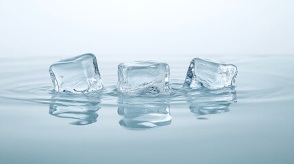 Three Ice Cubes in Water, Reflection, Cool, Ice Cubes, Water