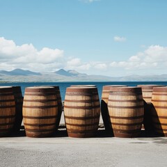 Wooden Barrels by the Sea, Coastal Landscape, Scotland, Barrels, Scotland