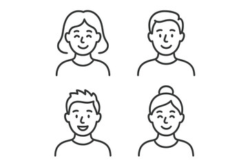 Diverse group of smiling people in a minimalistic style representing happiness and friendliness in a creative setting