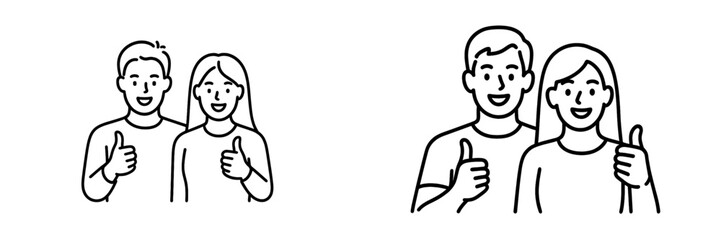 Couple giving thumbs up while smiling, expressing joy and support during outdoor event in a cheerful setting