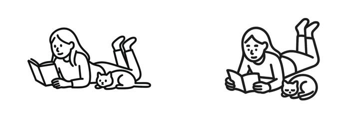 Obraz na płótnie Canvas Enjoying a quiet reading time at home while relaxing with pets in a cozy living space