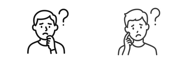 Confused individuals pondering with furrowed brows in a simplistic, illustrative style