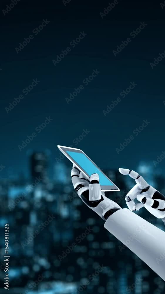 Poster internet connection controlled by ai robot huminoid and machine learning process to analyze data con