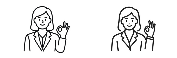 Two businesswomen showing OK hand gesture in a professional setting during a casual meeting or conversation