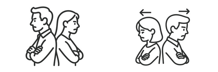 Two individuals stand back-to-back with arms crossed, conveying a sense of frustration and disconnection