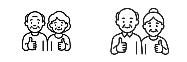 Happy elderly couples giving thumbs up in a friendly gesture during a joyful gathering