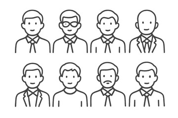 Diverse group of men showcasing different professional looks and styles in a simplistic illustration format