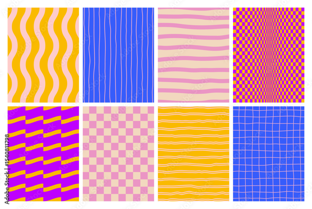 Poster Vector Abstract Retro Patterns. Wavy Geometric and Fun Vintage Backgrounds. Modern Texture Graphic Design.