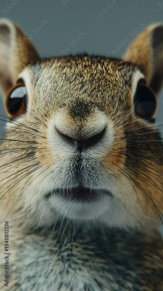 Poster A close-up view of a squirrel's face with its eyes open, suitable for use in wildlife or nature-themed projects