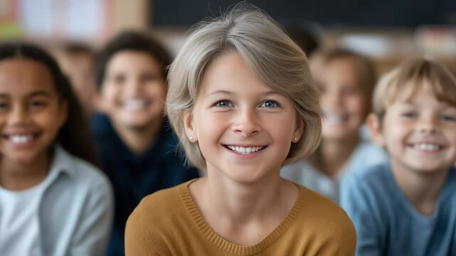 Engaged elementary students in classroom during teacher lesson