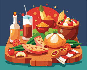 Authentic Basque cuisine featuring traditional food vector art design
