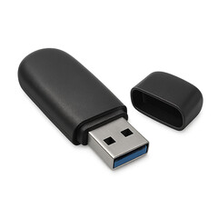 USB flash drive with cap removed on Transparent Background