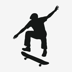 Action skateboarder silhouette isolated on white background
