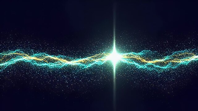 Abstract Digital Animation of Flowing Energy and Glowing Particles on a Dark Background